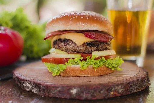 A-Beef-Burger-On-Wooden-Platter