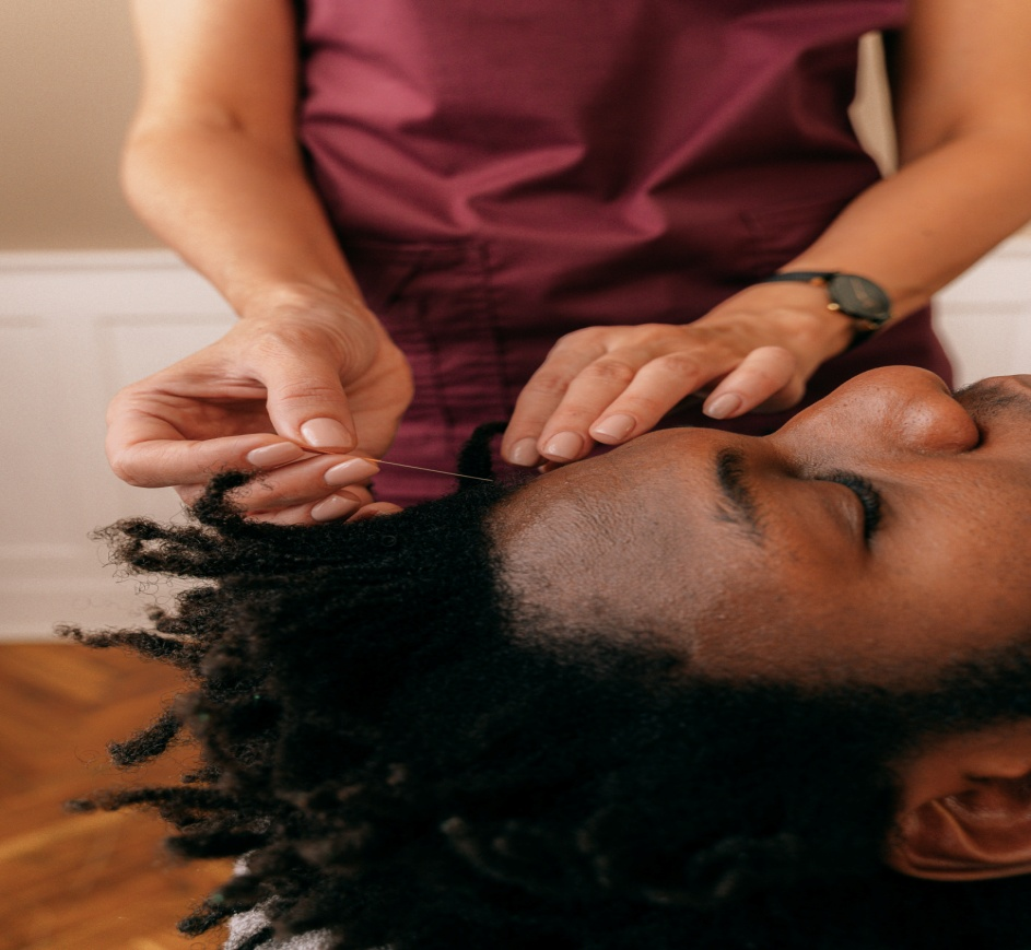 A man getting hair loss treatment.