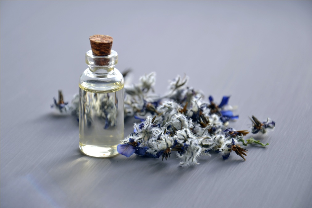 A bottle of lavender essential oil 