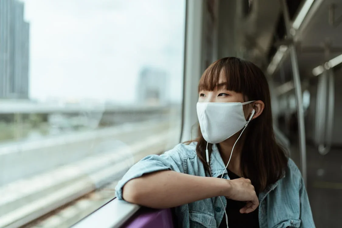 A girl wearing a face mask