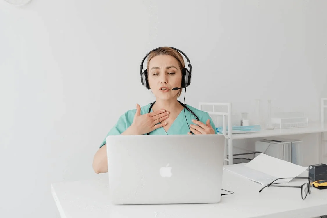 A doctor in a virtual doctor appointment 