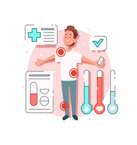 Illustration of a man undergoing a health check-up for hypertension.