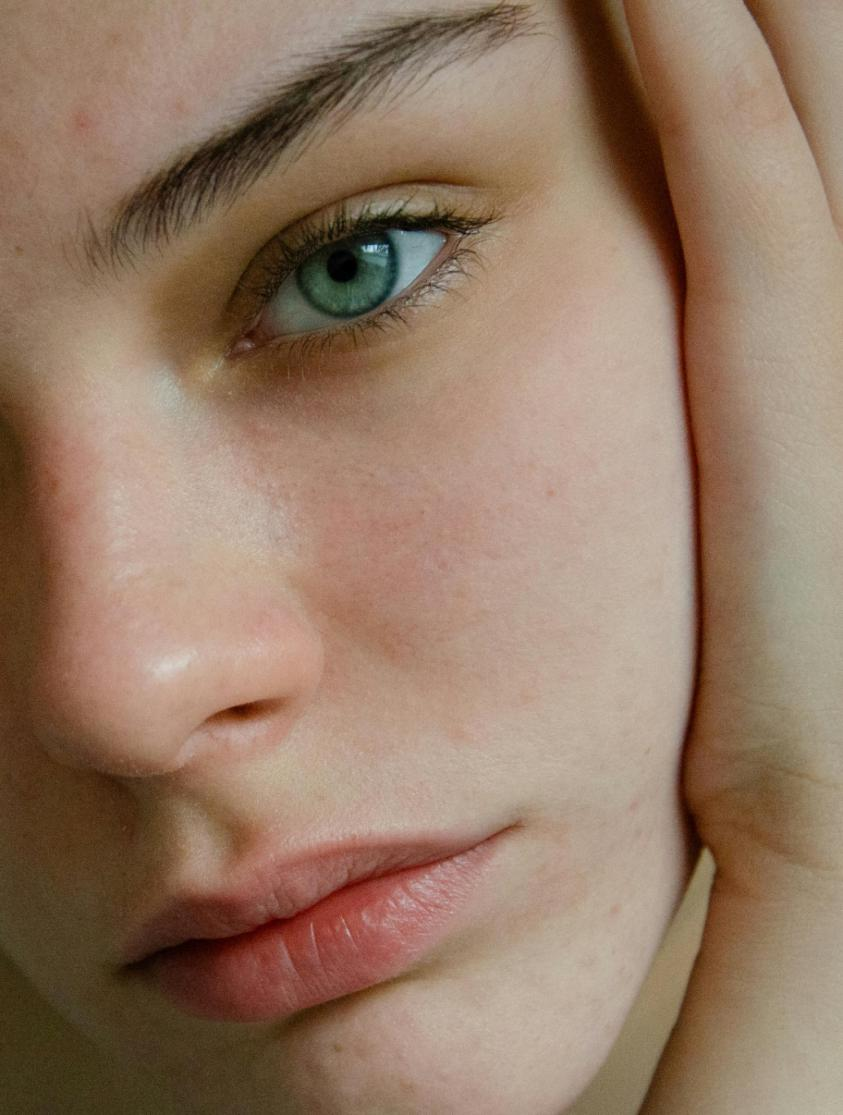 A close-up shot of a woman's face.