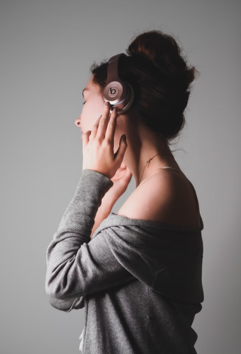 A woman with headphones