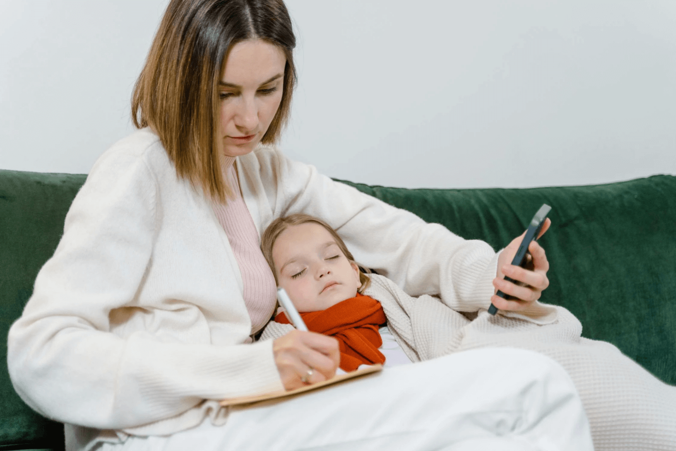 Woman having a telemedicine consultation for her child.