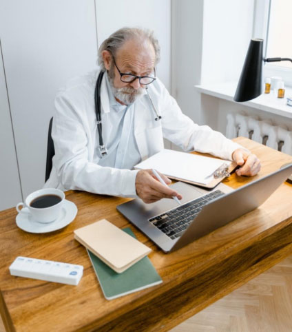 A doctor consulting a patient online
