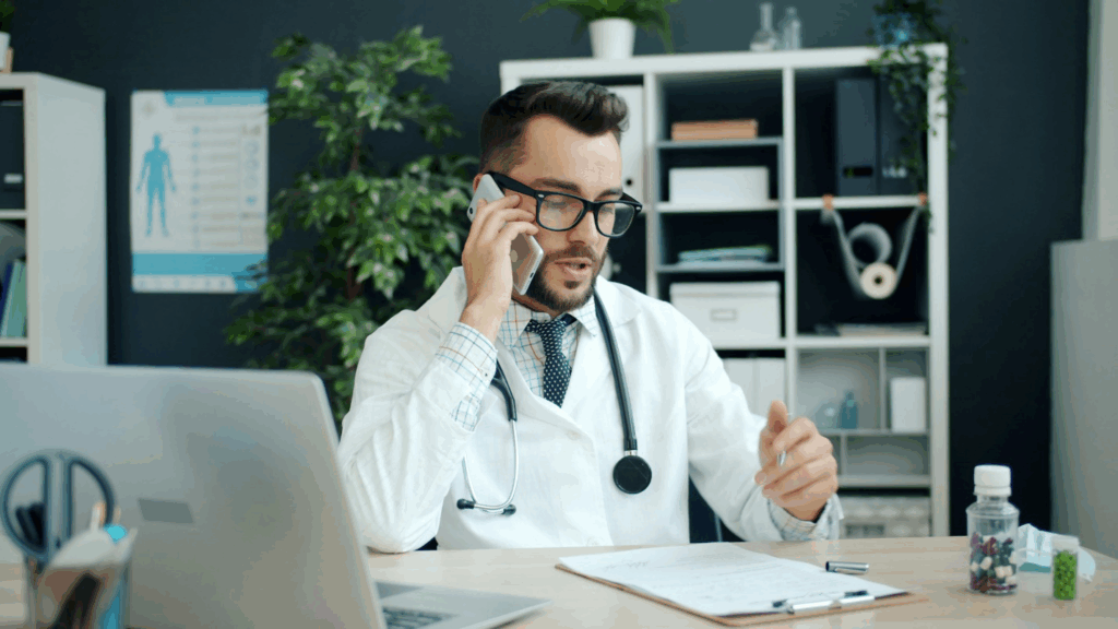 doctor is treating a patient on call.
