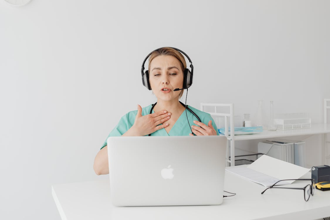 Woman engaged in a video call at home.