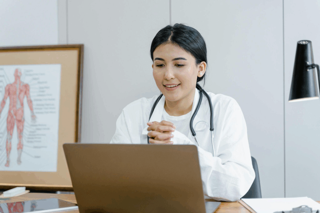 a doctor conversing online