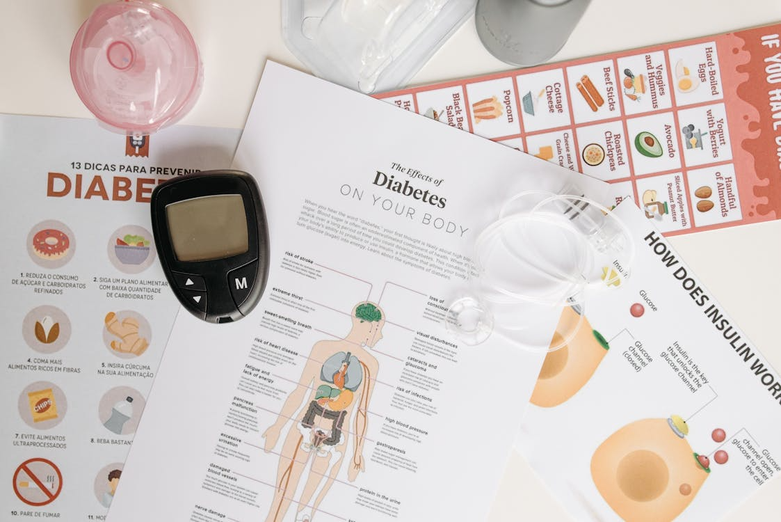 a glucometer on some documents.
