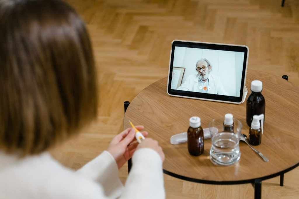 Patient discussing pink eye symptoms with a virtual doctor